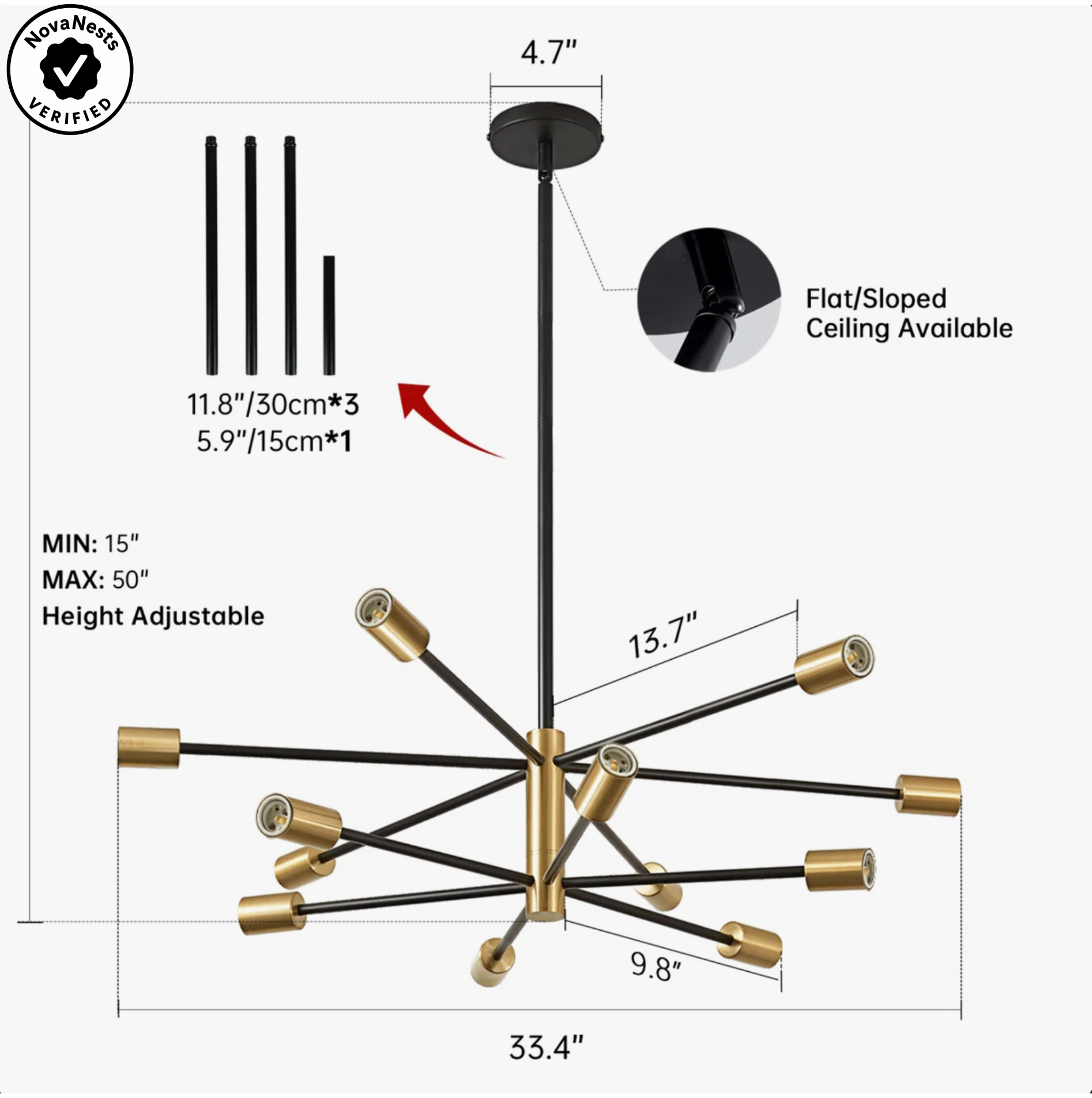 Light Sputnik Chandelier, Black and Gold