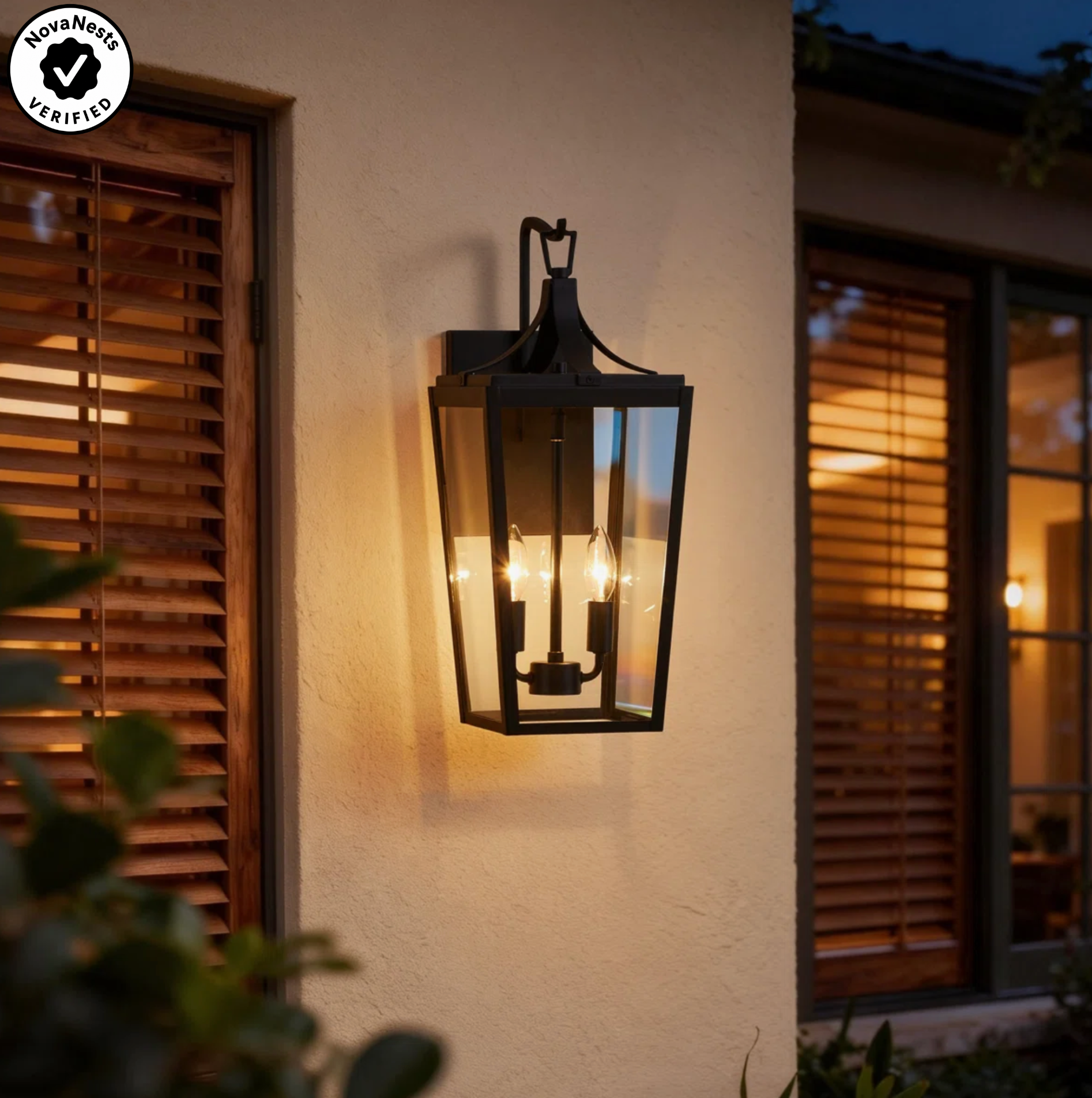 2-Light Matte Black Outdoor Wall Lantern