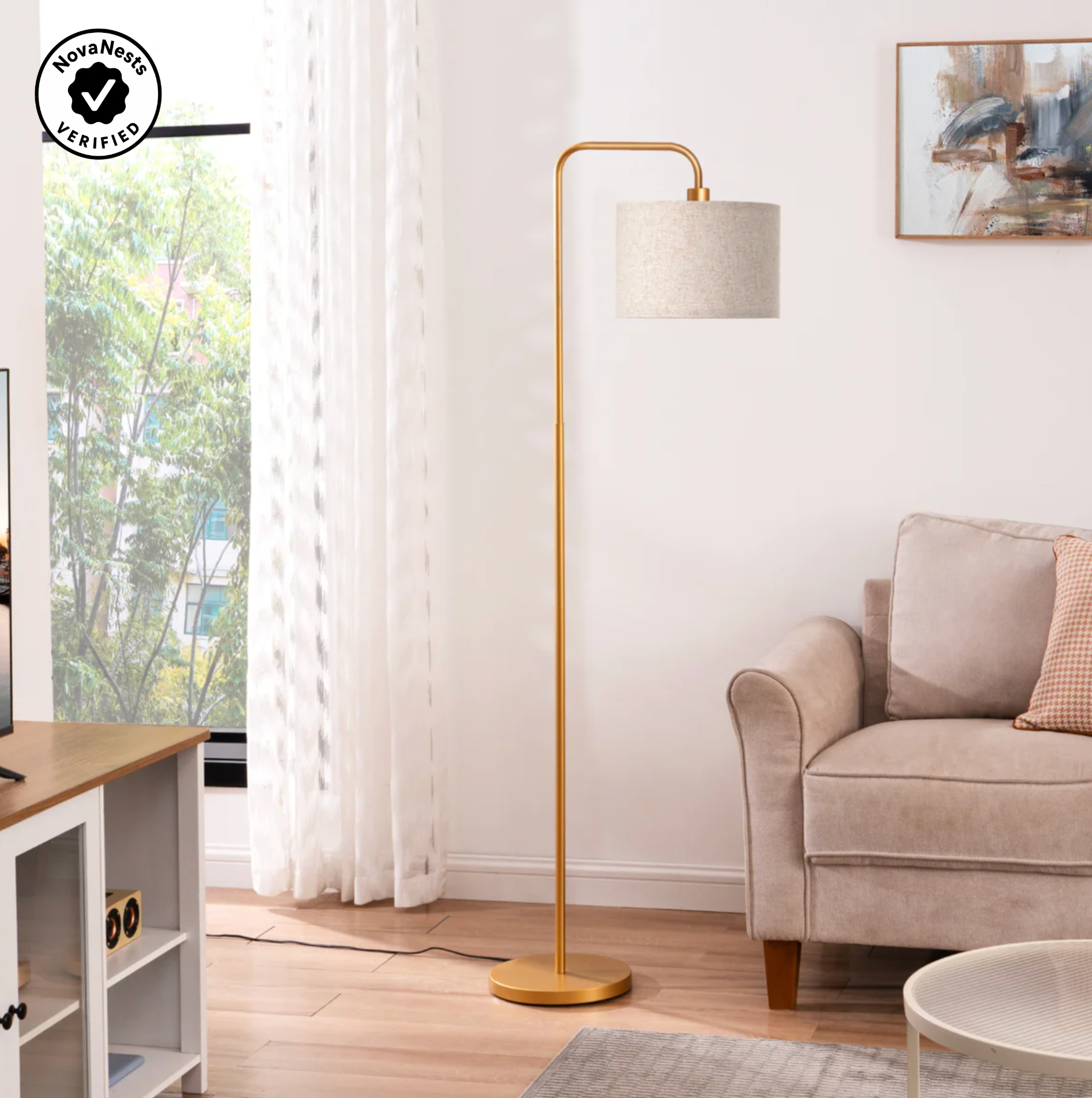63 in Arched Floor Lamp with Dimmable Bulb and Remote