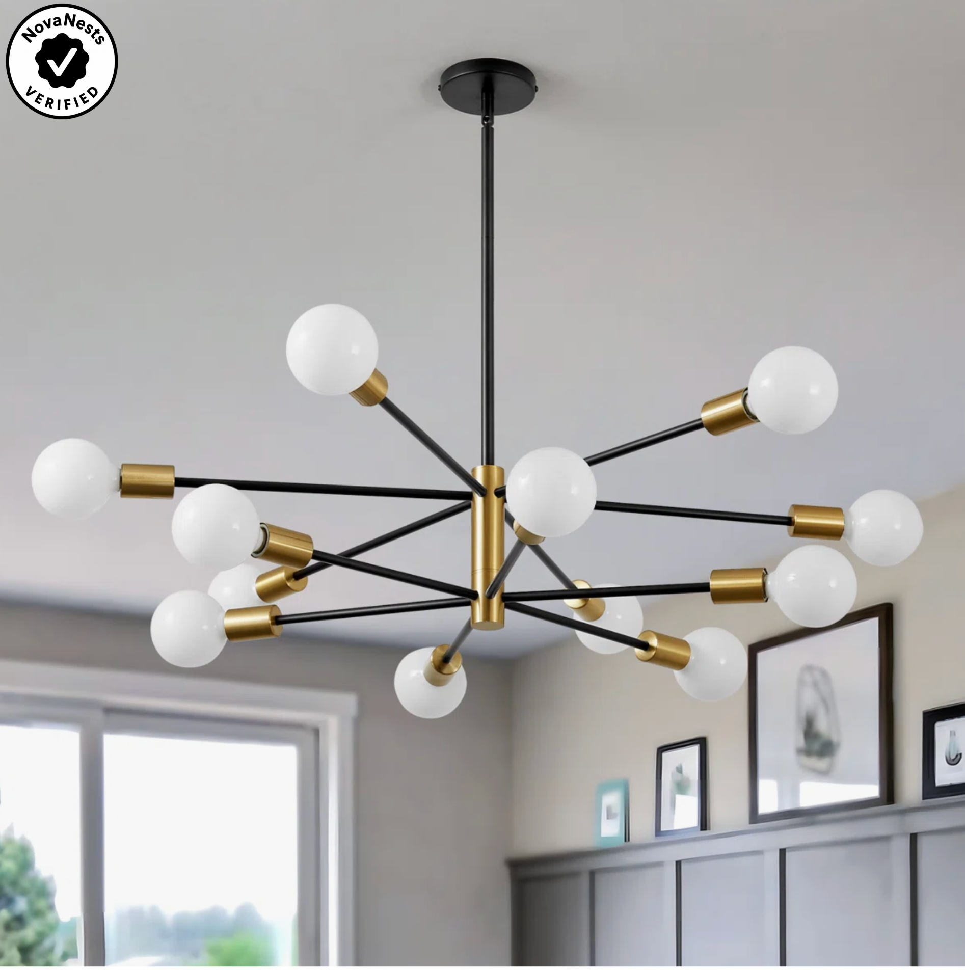 Light Sputnik Chandelier, Black and Gold