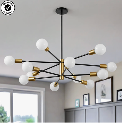 Light Sputnik Chandelier, Black and Gold