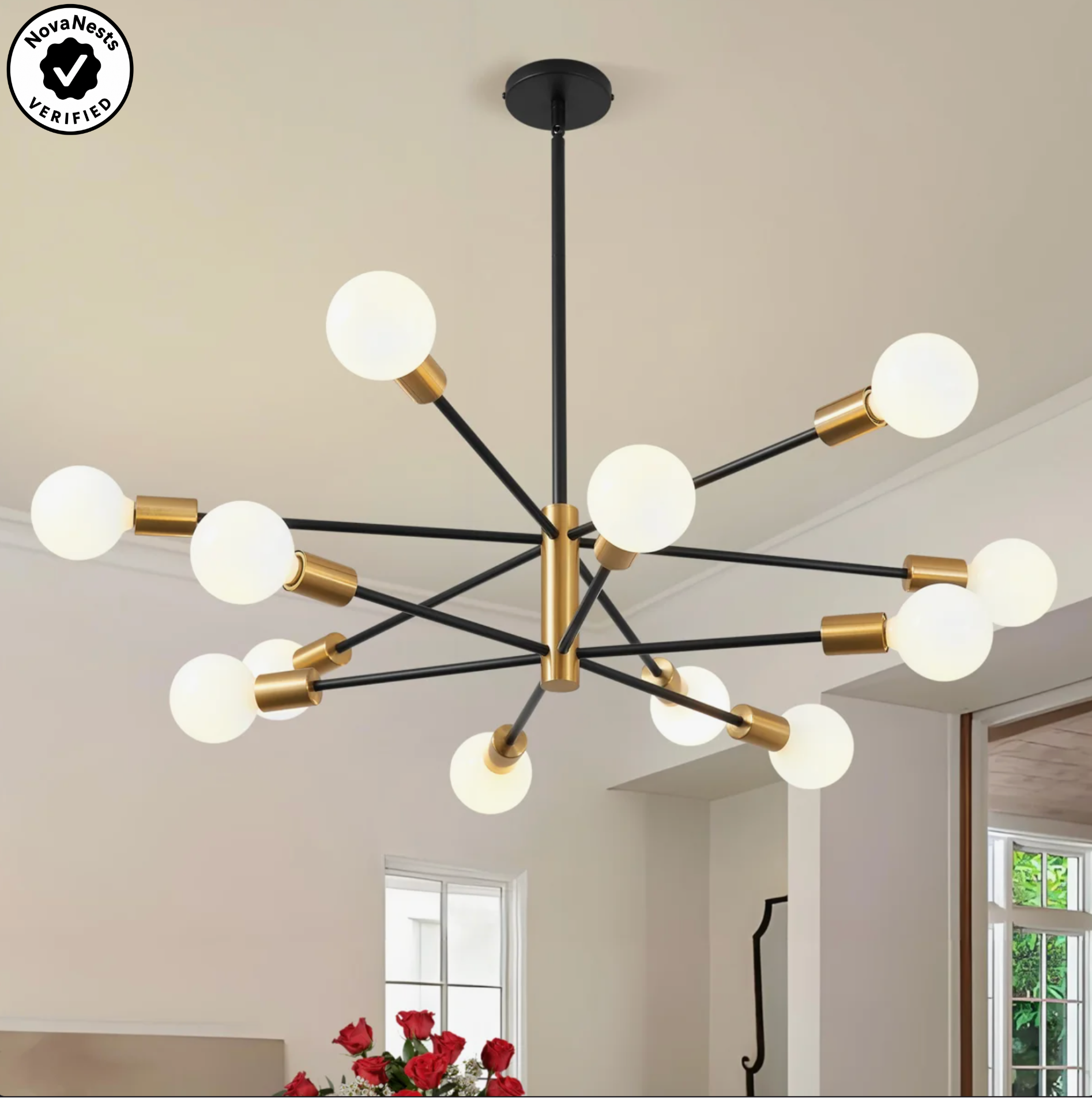 Light Sputnik Chandelier, Black and Gold