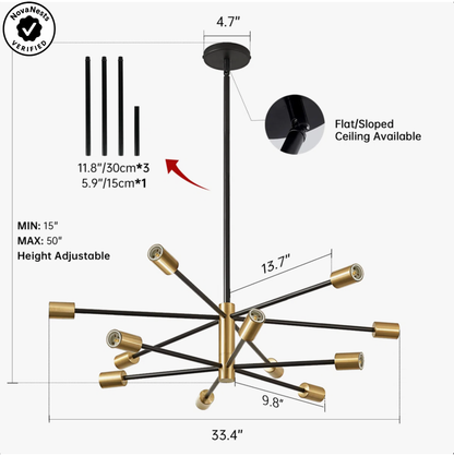 Light Sputnik Chandelier, Black and Gold