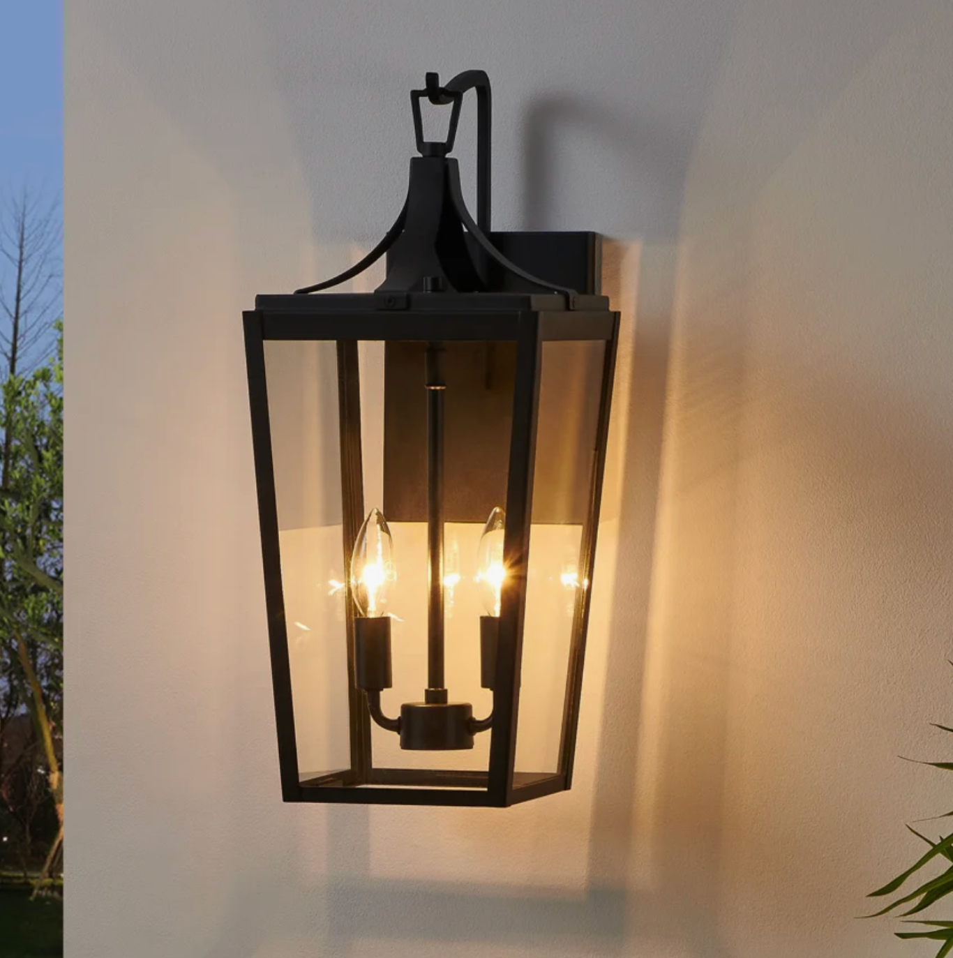 2-Light Matte Black Outdoor Wall Lantern