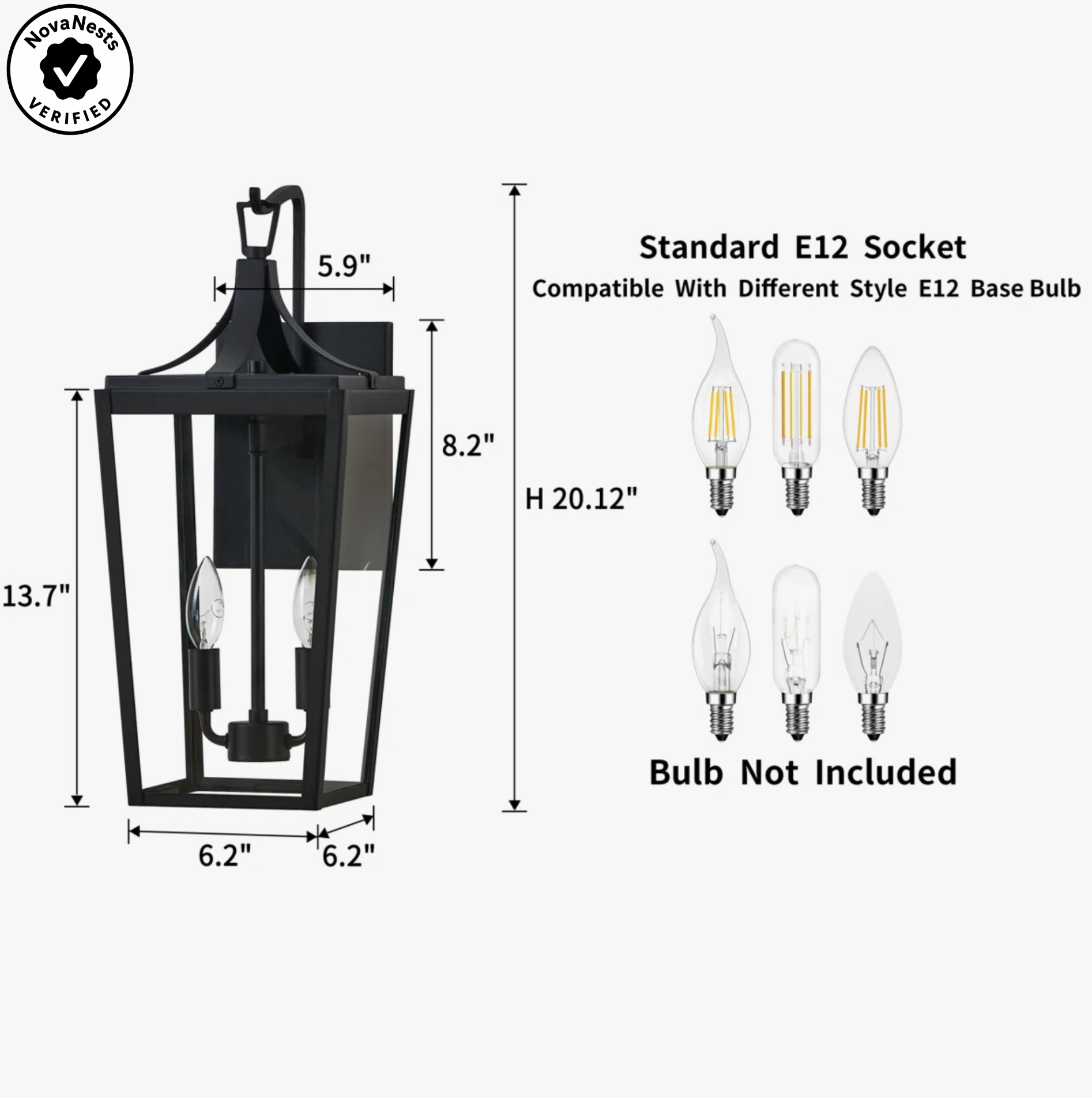 2-Light Matte Black Outdoor Wall Lantern