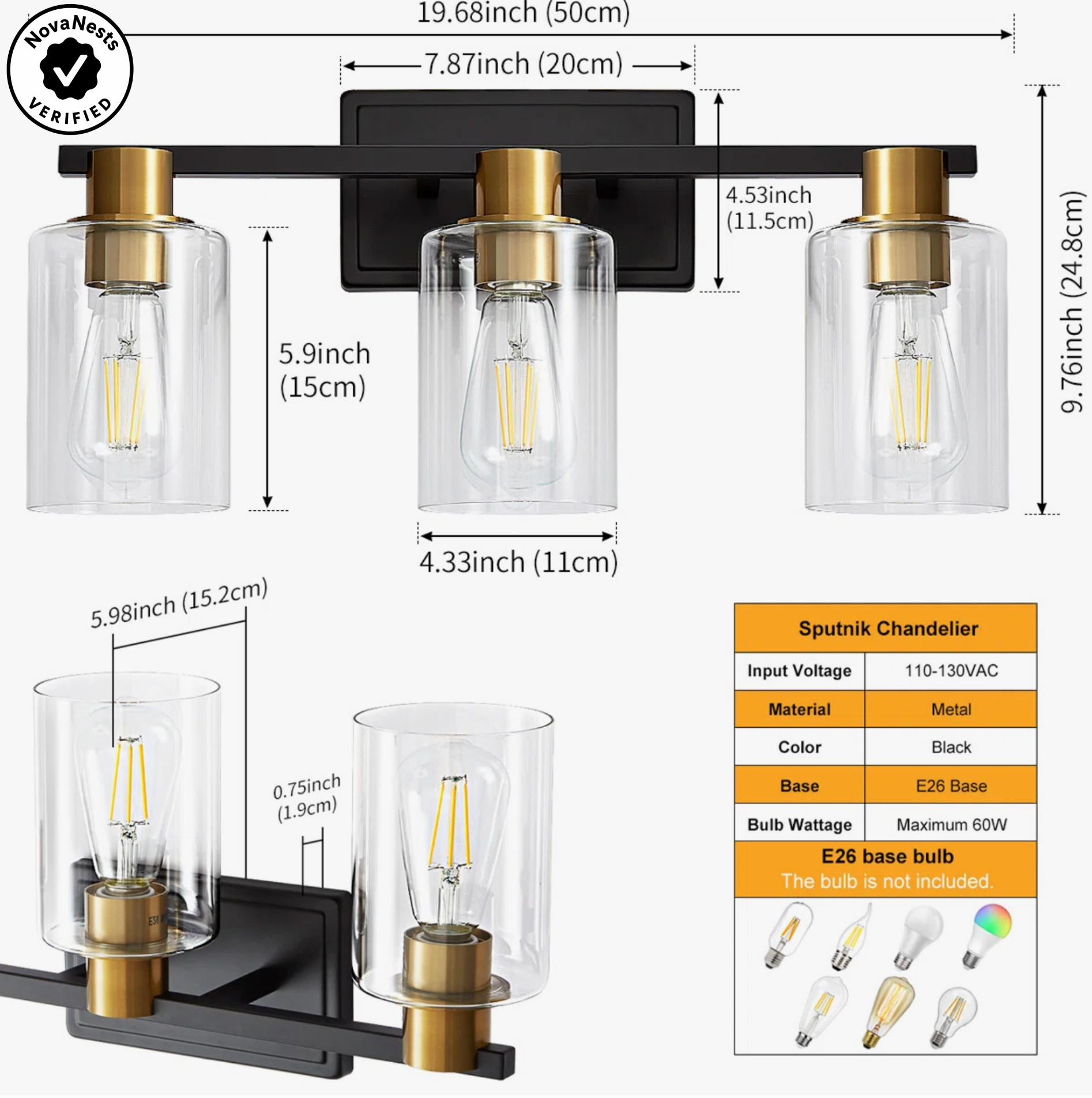 3-Light Dimmable Vanity Light